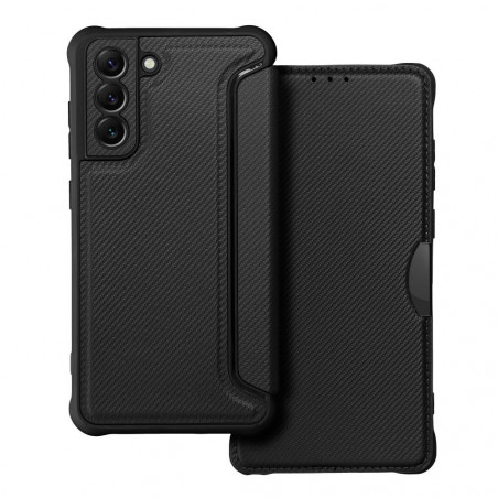 Peňaženkové puzdro Razor Book na Samsung Galaxy S21 FE 5G Uhlíkové vlákno, Karbónový vzor Čierny