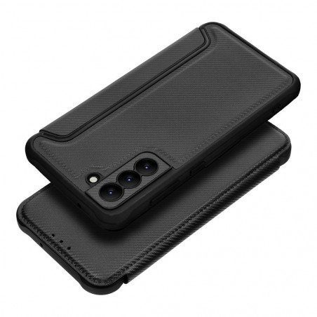 Peňaženkové puzdro Razor Book na Samsung Galaxy S21 FE 5G Uhlíkové vlákno, Karbónový vzor Čierny
