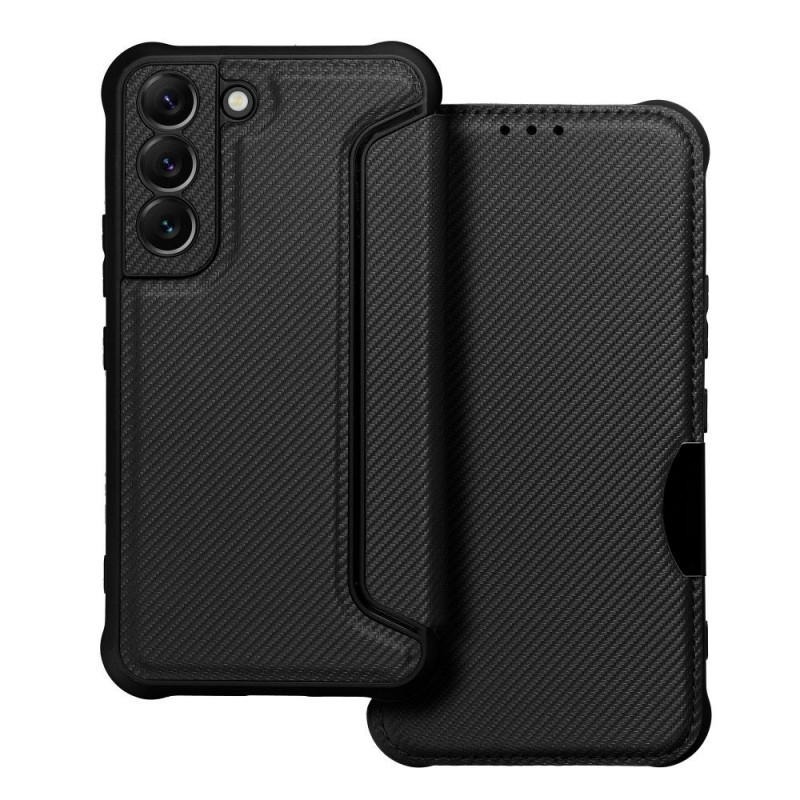 Peňaženkové puzdro Razor Book na Samsung Galaxy S22 Uhlíkové vlákno, Karbónový vzor  Čierny