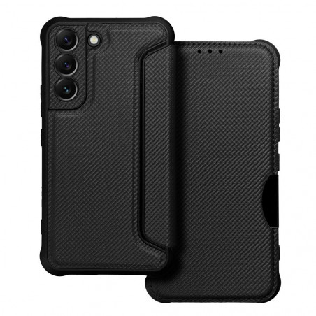 Peňaženkové puzdro Razor Book na Samsung Galaxy S22 Uhlíkové vlákno, Karbónový vzor Čierny