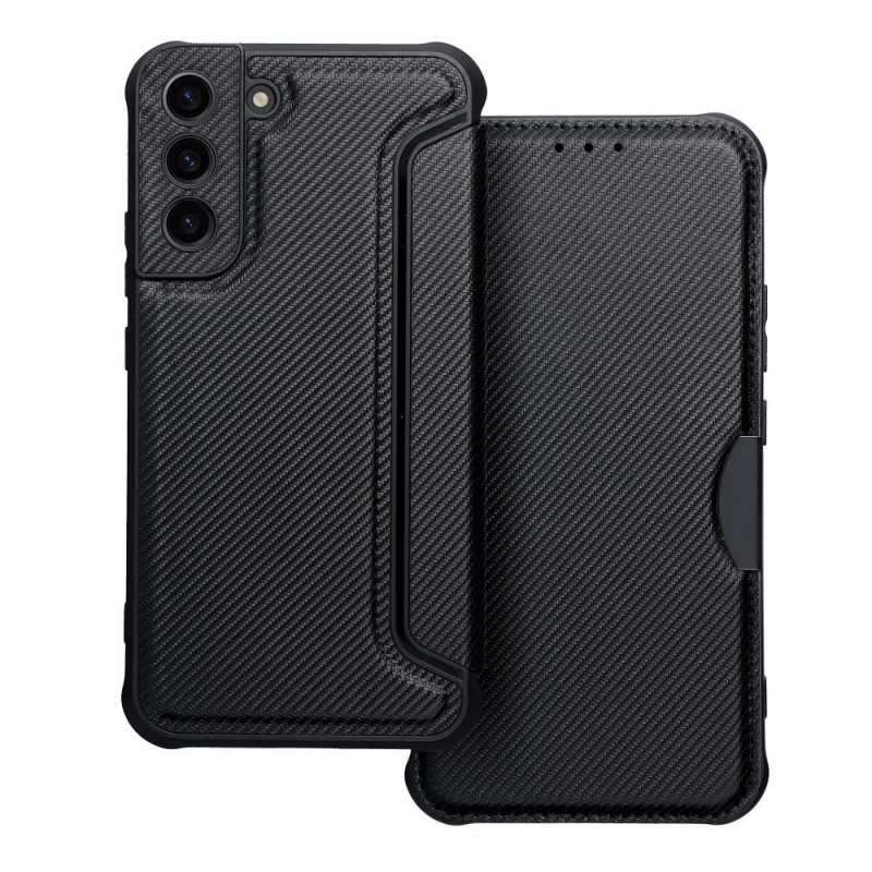Peňaženkové puzdro Razor Book na Samsung Galaxy S22 Plus Uhlíkové vlákno, Karbónový vzor  Čierny