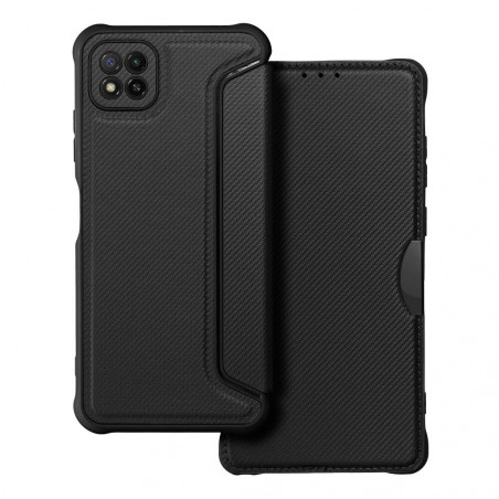 Peňaženkové puzdro Razor Book na Samsung Galaxy A22 5G Uhlíkové vlákno, Karbónový vzor Čierny