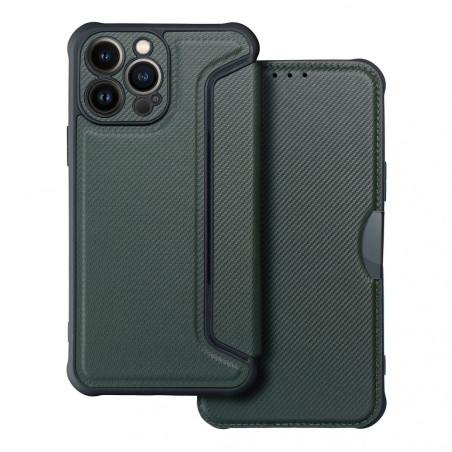 Peňaženkové puzdro Razor Book na Apple iPhone 13 Pro Max Uhlíkové vlákno, Karbónový vzor  Tmavo zelený