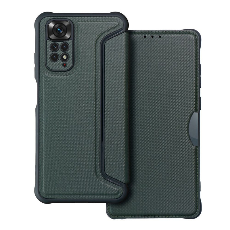 Peňaženkové puzdro Razor Book na XIAOMI Redmi Note 11S Uhlíkové vlákno, Karbónový vzor  Tmavo zelený