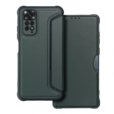 Peňaženkové puzdro Razor Book na XIAOMI Redmi Note 11S Uhlíkové vlákno, Karbónový vzor  Tmavo zelený