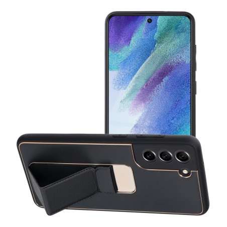 Kryt LEATHER Case Kickstand na Samsung Galaxy S21 FE 5G Čierny