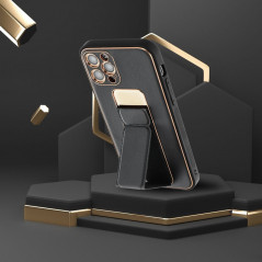 Kryt LEATHER Case Kickstand na Samsung Galaxy S21 FE 5G Čierny