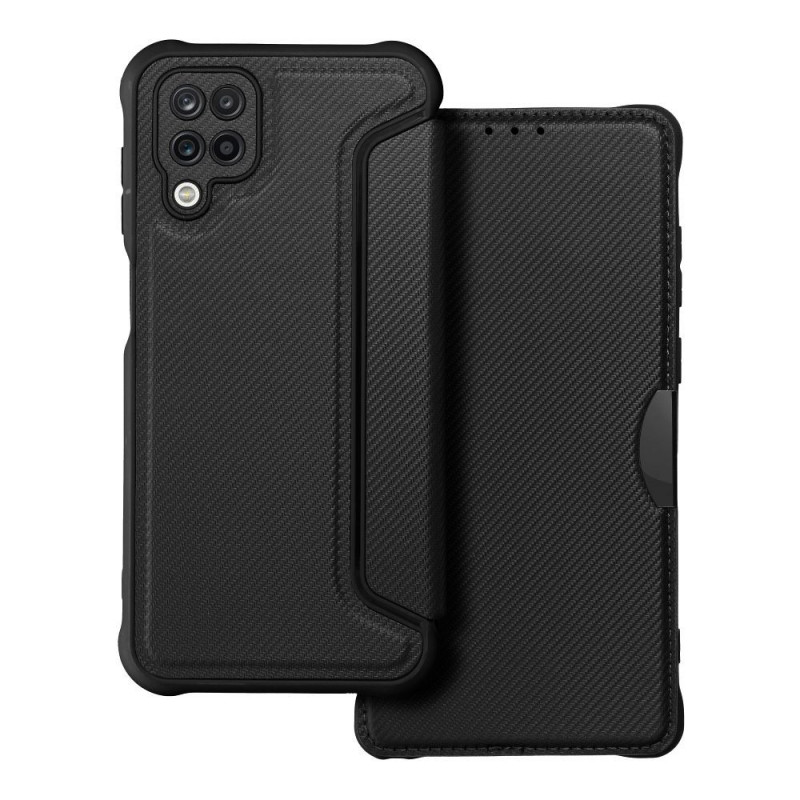 Peňaženkové puzdro Razor Book na Samsung Galaxy A12 Uhlíkové vlákno, Karbónový vzor  Čierny