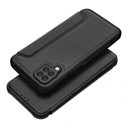 Peňaženkové puzdro Razor Book na Samsung Galaxy A12 Uhlíkové vlákno, Karbónový vzor  Čierny