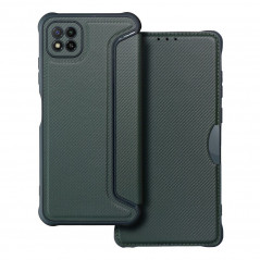 Peňaženkové puzdro Razor Book na Samsung Galaxy A22 5G Uhlíkové vlákno, Karbónový vzor Tmavo zelený