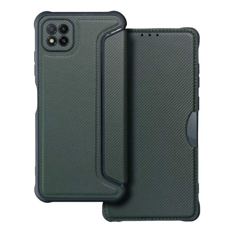 Peňaženkové puzdro Razor Book na Samsung Galaxy A22 5G Uhlíkové vlákno, Karbónový vzor  Tmavo zelený