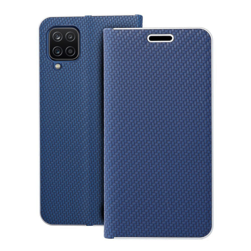 Peňaženkové puzdro LUNA Book Carbon na Samsung Galaxy A12 Uhlíkové vlákno, Elegant  Modrý