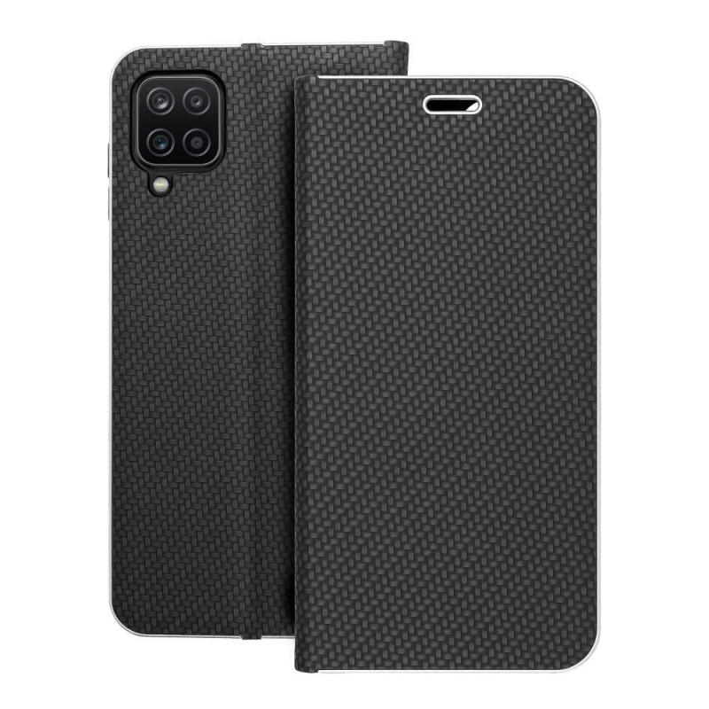 Peňaženkové puzdro LUNA Book Carbon na Samsung Galaxy A12 Uhlíkové vlákno, Elegant  Čierny