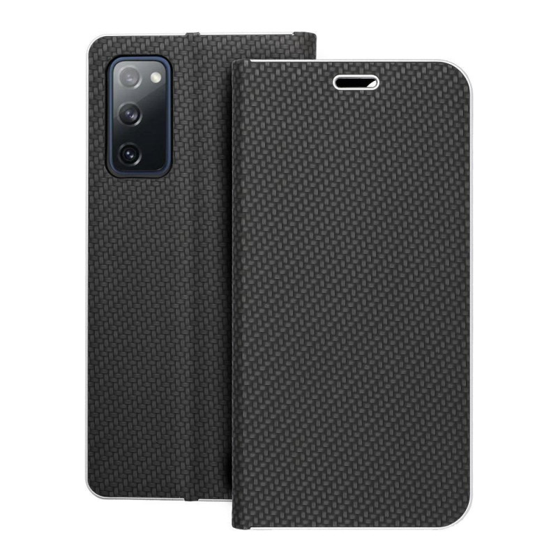 Peňaženkové puzdro LUNA Book Carbon na Samsung Galaxy S20 FE 5G 2022 Uhlíkové vlákno, Elegant  Čierny