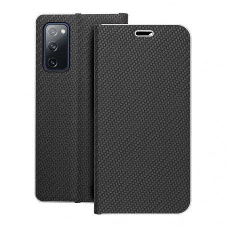 Peňaženkové puzdro LUNA Book Carbon na Samsung Galaxy S20 FE 5G 2022 Uhlíkové vlákno, Elegant Čierny