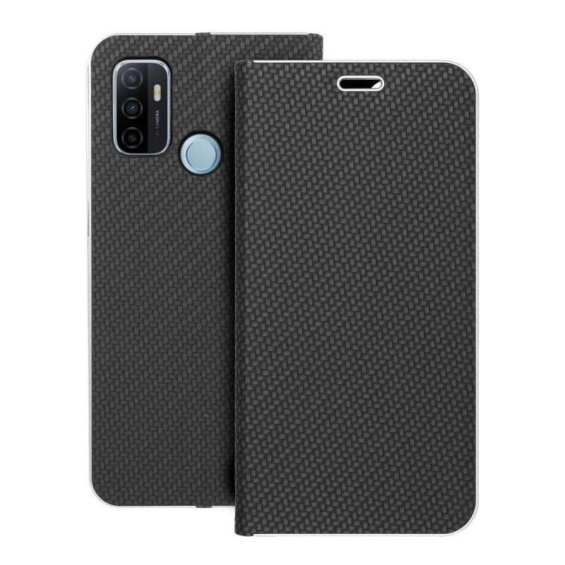 Peňaženkové puzdro LUNA Book Carbon na Oppo A53s Uhlíkové vlákno, Elegant  Čierny