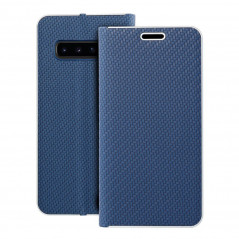 Peňaženkové puzdro LUNA Book Carbon na Samsung Galaxy S10 Uhlíkové vlákno, Elegant  Modrý