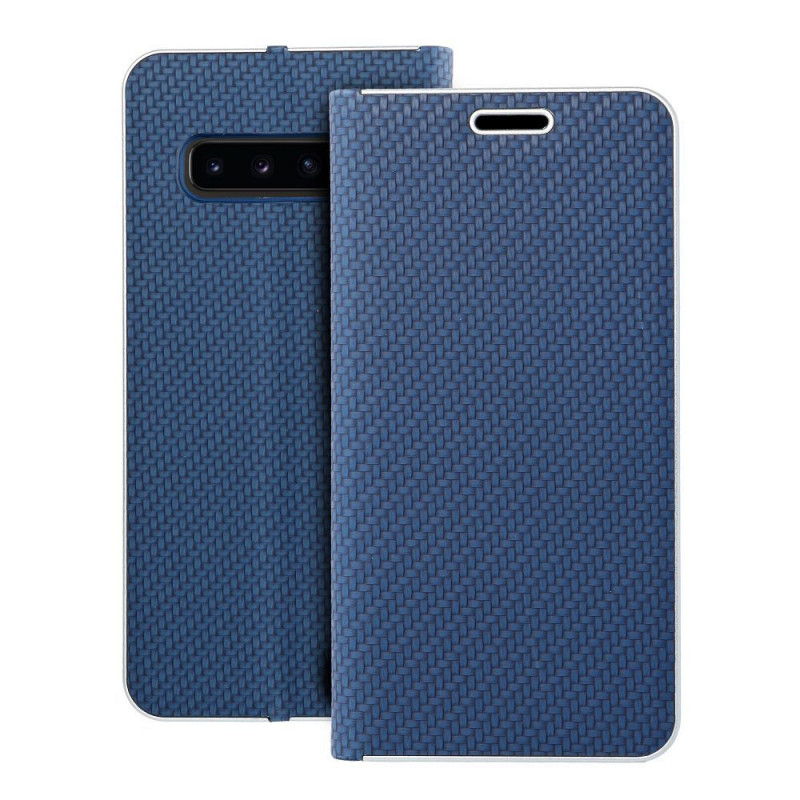 Peňaženkové puzdro LUNA Book Carbon na Samsung Galaxy S10 Uhlíkové vlákno, Elegant  Modrý