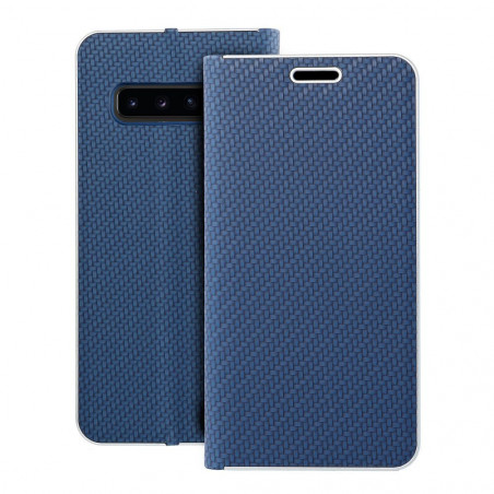 Peňaženkové puzdro LUNA Book Carbon na Samsung Galaxy S10 Uhlíkové vlákno, Elegant  Modrý