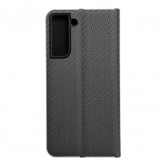 Peňaženkové puzdro LUNA Book Carbon na Samsung Galaxy S21 FE 5G Uhlíkové vlákno, Elegant Čierny
