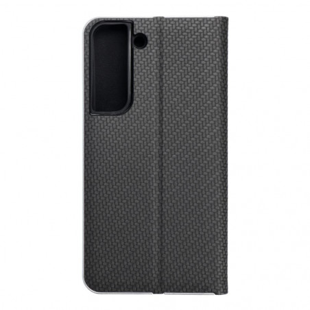 Peňaženkové puzdro LUNA Book Carbon na Samsung Galaxy S22 Uhlíkové vlákno, Elegant Čierny