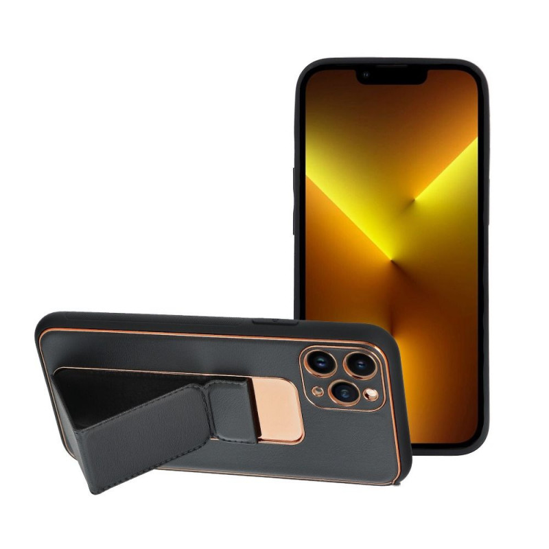 Kryt LEATHER Case Kickstand na Apple iPhone 13 Pro Čierny