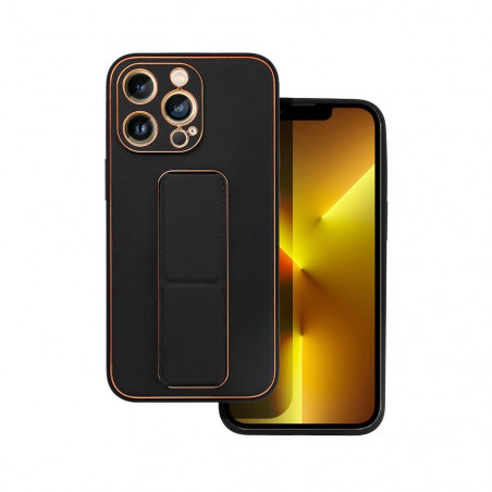 Kryt LEATHER Case Kickstand na Apple iPhone 13 Pro Čierny