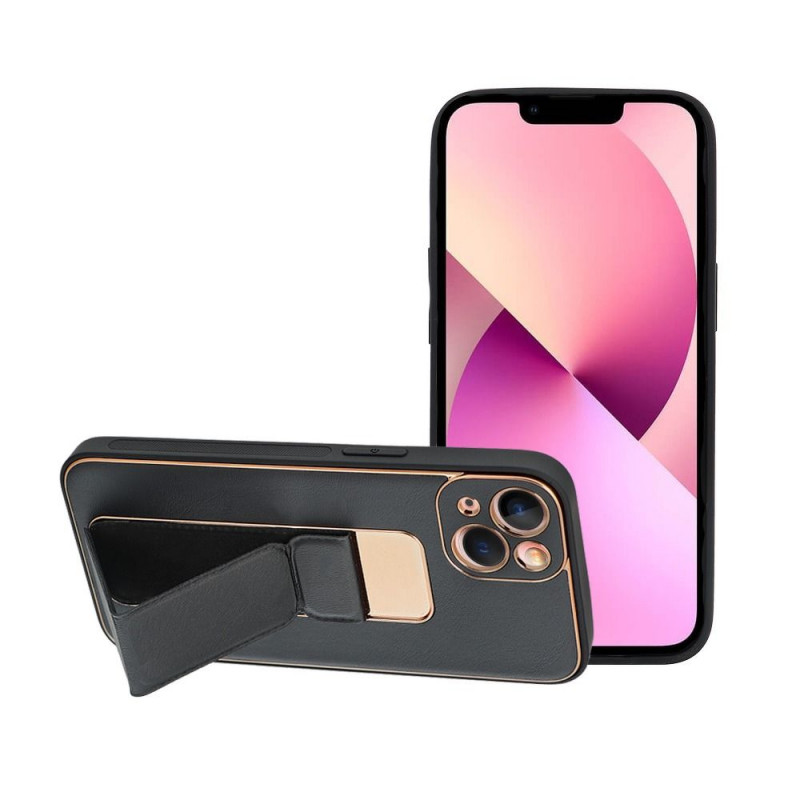 Kryt LEATHER Case Kickstand na Apple iPhone 13 Čierny