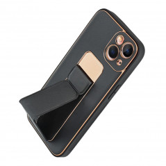 Kryt LEATHER Case Kickstand na Apple iPhone 13 Čierny