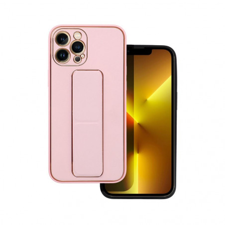 Kryt LEATHER Case Kickstand na Apple iPhone 13 Pro Ružový