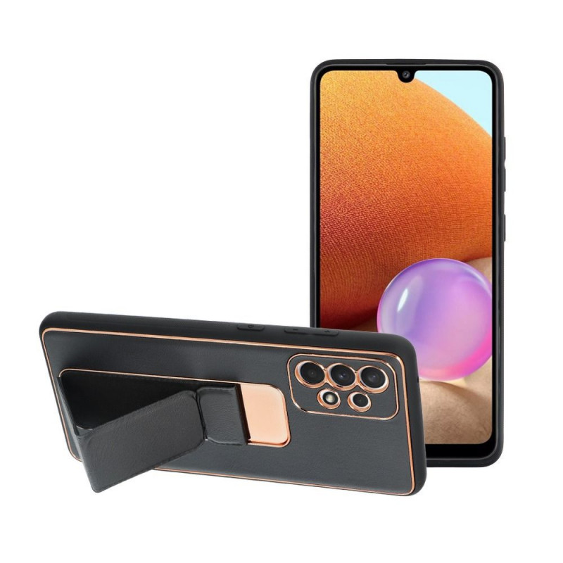 Kryt LEATHER Case Kickstand na Samsung Galaxy A52 LTE Čierny