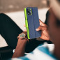 Peňaženkové puzdro Fancy Book na Motorola Edge Námornícka modrá / Limetkovo zelený
