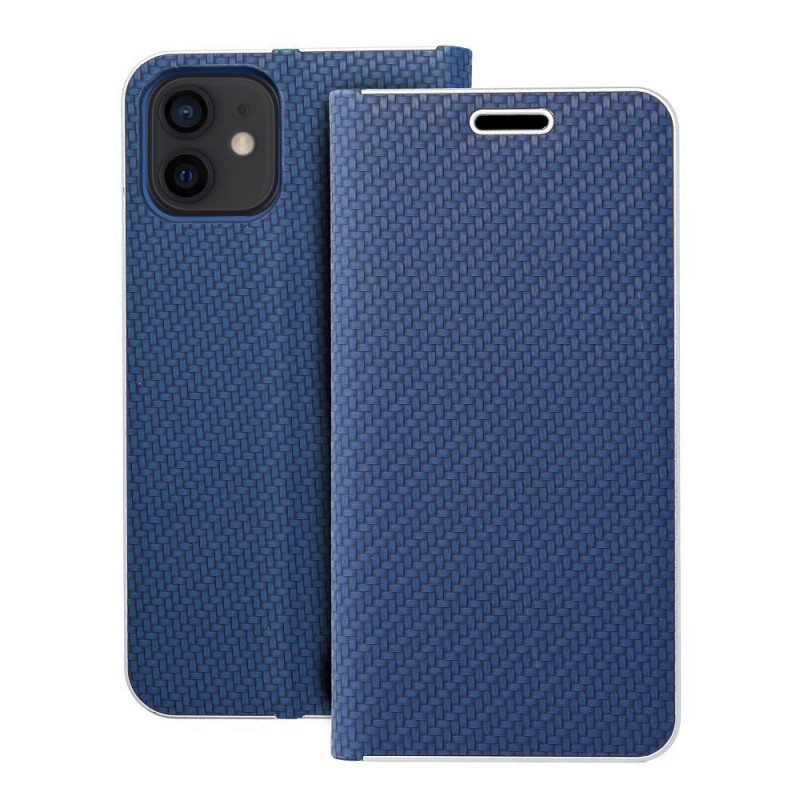 Peňaženkové puzdro LUNA Book Carbon na Apple iPhone 12 Pro Uhlíkové vlákno, Elegant  Modrý