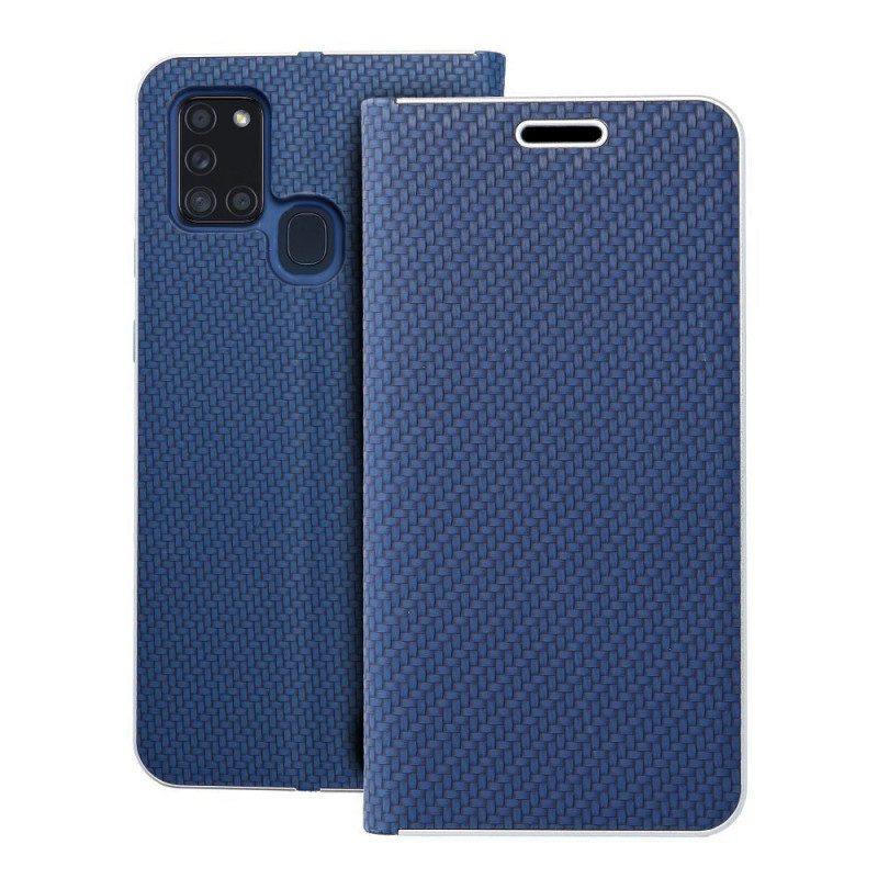 Peňaženkové puzdro LUNA Book Carbon na Samsung Galaxy A21s Uhlíkové vlákno, Elegant  Modrý