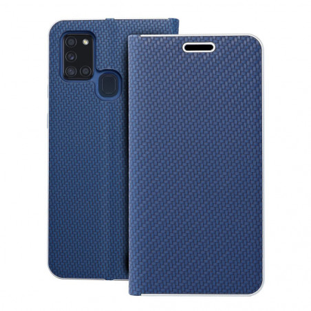 Peňaženkové puzdro LUNA Book Carbon na Samsung Galaxy A21s Uhlíkové vlákno, Elegant  Modrý