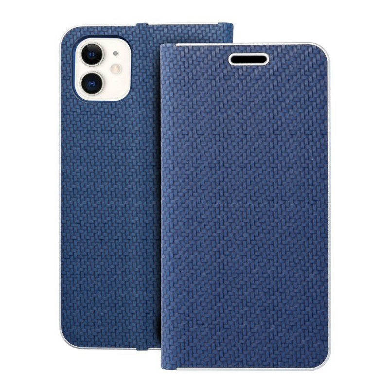 Peňaženkové puzdro LUNA Book Carbon na Apple iPhone 11 Uhlíkové vlákno, Elegant  Modrý