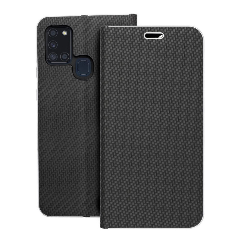 Peňaženkové puzdro LUNA Book Carbon na Samsung Galaxy A21s Uhlíkové vlákno, Elegant  Čierny