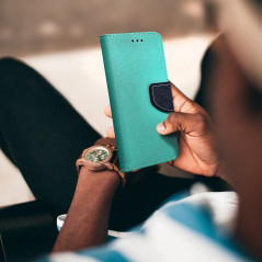 Peňaženkové puzdro Fancy Book na Apple iPhone SE 2020 Mätová / Námornícka modrá