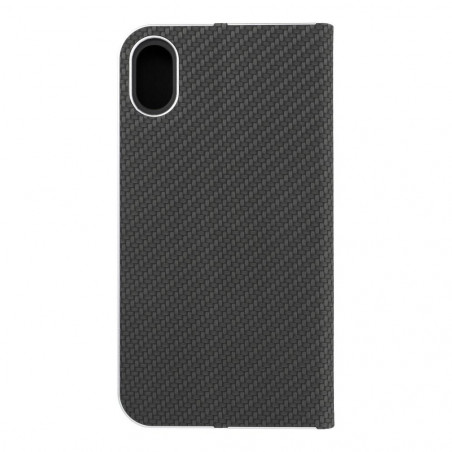 Peňaženkové puzdro LUNA Book Carbon na Apple iPhone XR Uhlíkové vlákno, Elegant  Čierny
