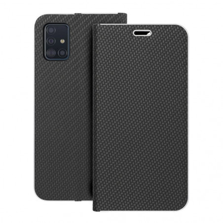 Peňaženkové puzdro LUNA Book Carbon na Samsung Galaxy A51 LTE Uhlíkové vlákno, Elegant Čierny