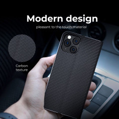 Peňaženkové puzdro LUNA Book Carbon na Samsung Galaxy A41 Uhlíkové vlákno, Elegant  Čierny