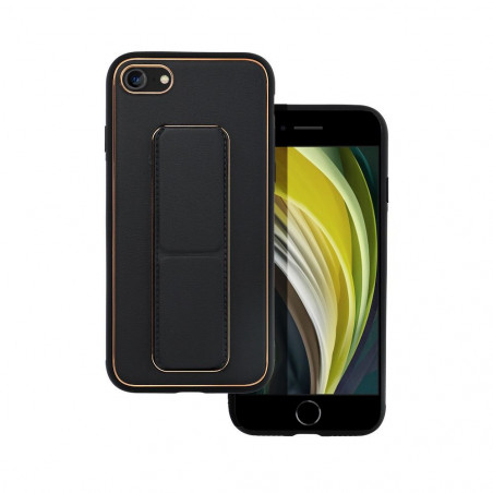 Kryt LEATHER Case Kickstand na Apple iPhone SE 2022 5G Čierny