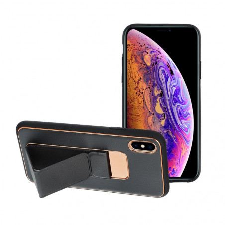 Kryt LEATHER Case Kickstand na Apple iPhone XS Čierny