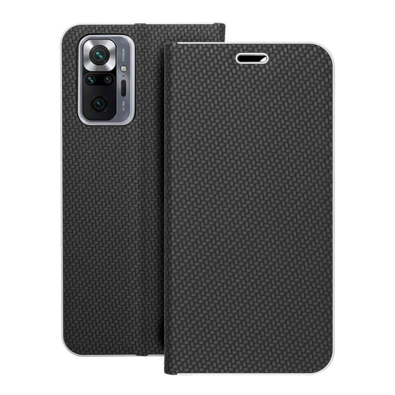 Peňaženkové puzdro LUNA Book Carbon na XIAOMI Redmi Note 10 Pro Uhlíkové vlákno, Elegant  Čierny