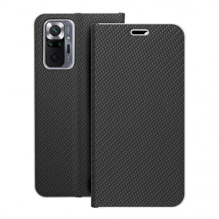 Peňaženkové puzdro LUNA Book Carbon na XIAOMI Redmi Note 10 Pro Uhlíkové vlákno, Elegant Čierny