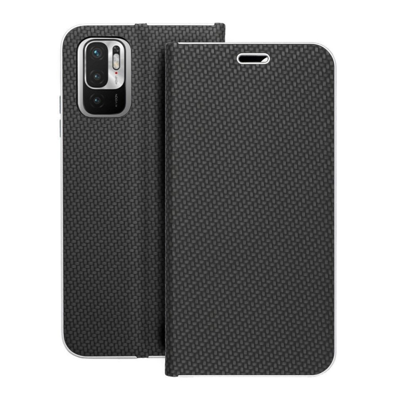 Peňaženkové puzdro LUNA Book Carbon na XIAOMI Redmi Note 10 Uhlíkové vlákno, Elegant  Čierny