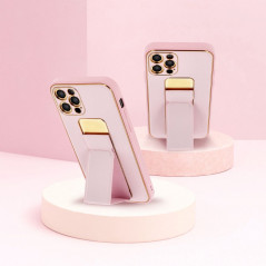 Kryt LEATHER Case Kickstand na Apple iPhone 12 Pro Max Ružový