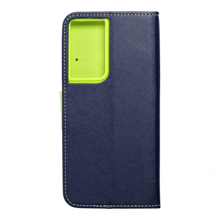 Peňaženkové puzdro Fancy Book na Samsung Galaxy S21 Ultra 5G Námornícka modrá / Limetkovo zelený