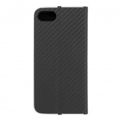 Peňaženkové puzdro LUNA Book Carbon na Apple iPhone SE 2022 5G Uhlíkové vlákno, Elegant Čierny