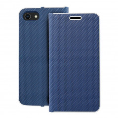 Peňaženkové puzdro LUNA Book Carbon na Apple iPhone SE 2022 5G Uhlíkové vlákno, Elegant Modrý
